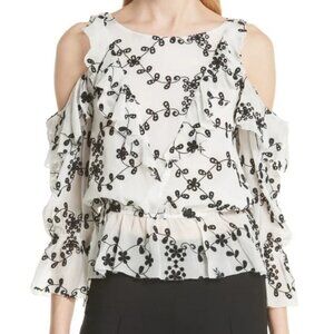 Joie "Carlyton" eyelet SILK cold shoulder Blouse
